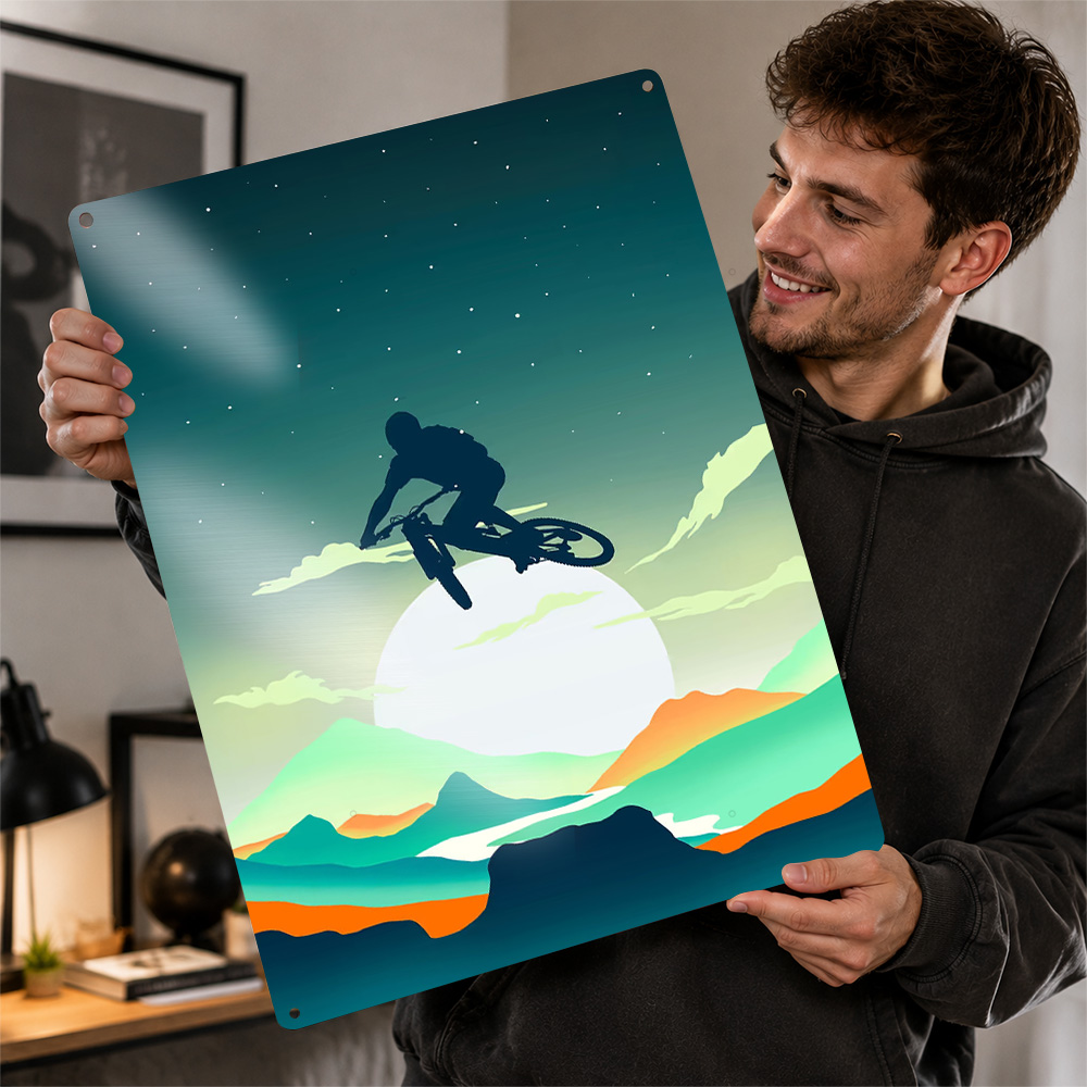 Mountain Biking Europe - Dağ Bisikleti Dokulu Poster Kişiselleştirilmiş Metal